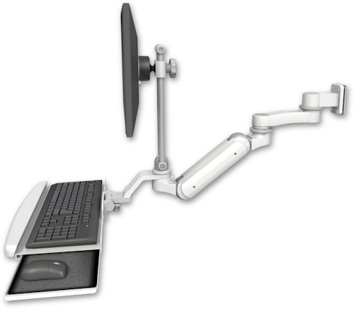 [UL180IHEV7-W5-KUB-AS1] AccessMount™ Inverted Ultra 180 Heavy Duty Arm with EV710 monitor mount 3.5" wall mount, a wrist-rest keyboard tray, and an 6" arm