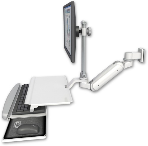 [UL180IHEV7-W5-KUS] AccessMount™ Inverted Ultra 180 Heavy Duty Arm with EV710 monitor mount 3.5" wall mount and a work surface tray and slide-out keyboard tray