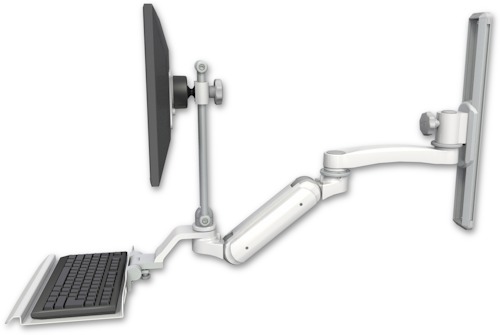 [UL180IEV7-T19-KU12-A1] AccessMount™ Inverted Ultra 180 Arm with EV710 monitor mount mount on a 19" wall track slider, a 12" keyboard tray, and an 11" arm