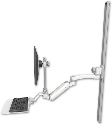 [UL180IEV7-T50-KU12F-A1] AccessMount™ Inverted Ultra 180 Arm with EV710 monitor mount mount on a 50" wall track slider, a 12" flat keyboard tray, and an 11" arm