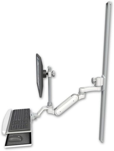 [UL180IEV7-T50-KUB-AS1] AccessMount™ Inverted Ultra 180 Arm with EV710 monitor mount mount on a 50" wall track slider, a wrist-rest keyboard tray, and an 6" arm