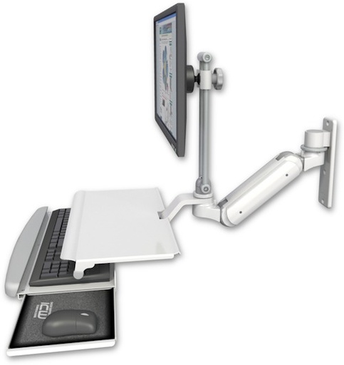 [UL180IEV7-W3-KUS] AccessMount™ Inverted Ultra 180 Arm with EV710 monitor mount wall mount and a work surface tray and slide-out keyboard tray