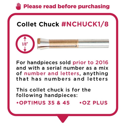 [NCHUCK1/8] 1/38" Collet for Optimus/OZ Plus Handpieces – Old Style